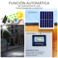 Reflector Led 100w Con Panel Solar-control Luz Blanca Exterior